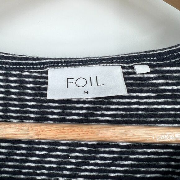 FOIL Organic Cotton Striped Top M High-Low Hem Minimalist Casual Costal Parisian - Picture 4 of 9